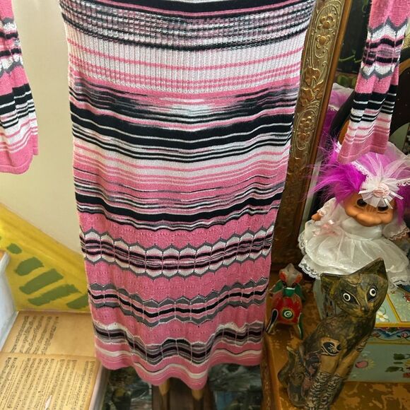 Guess Jeans Y2K Pink Striped Crochet Long Sleeve Dress L - Picture 12 of 16